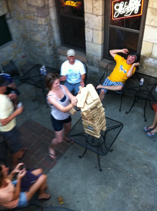 Massive Jenga game! Downtown Denver, watching was great fun!